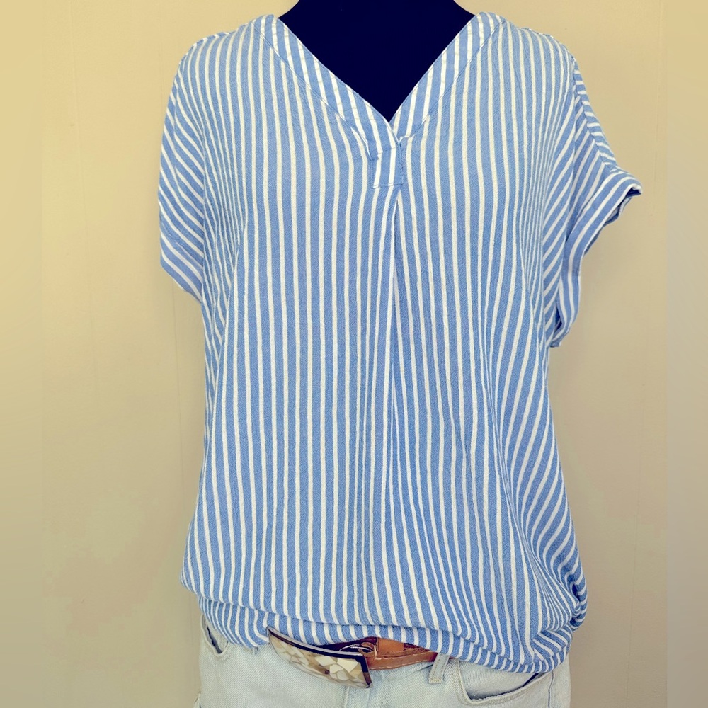 Women’s Blue & White Striped V Neck